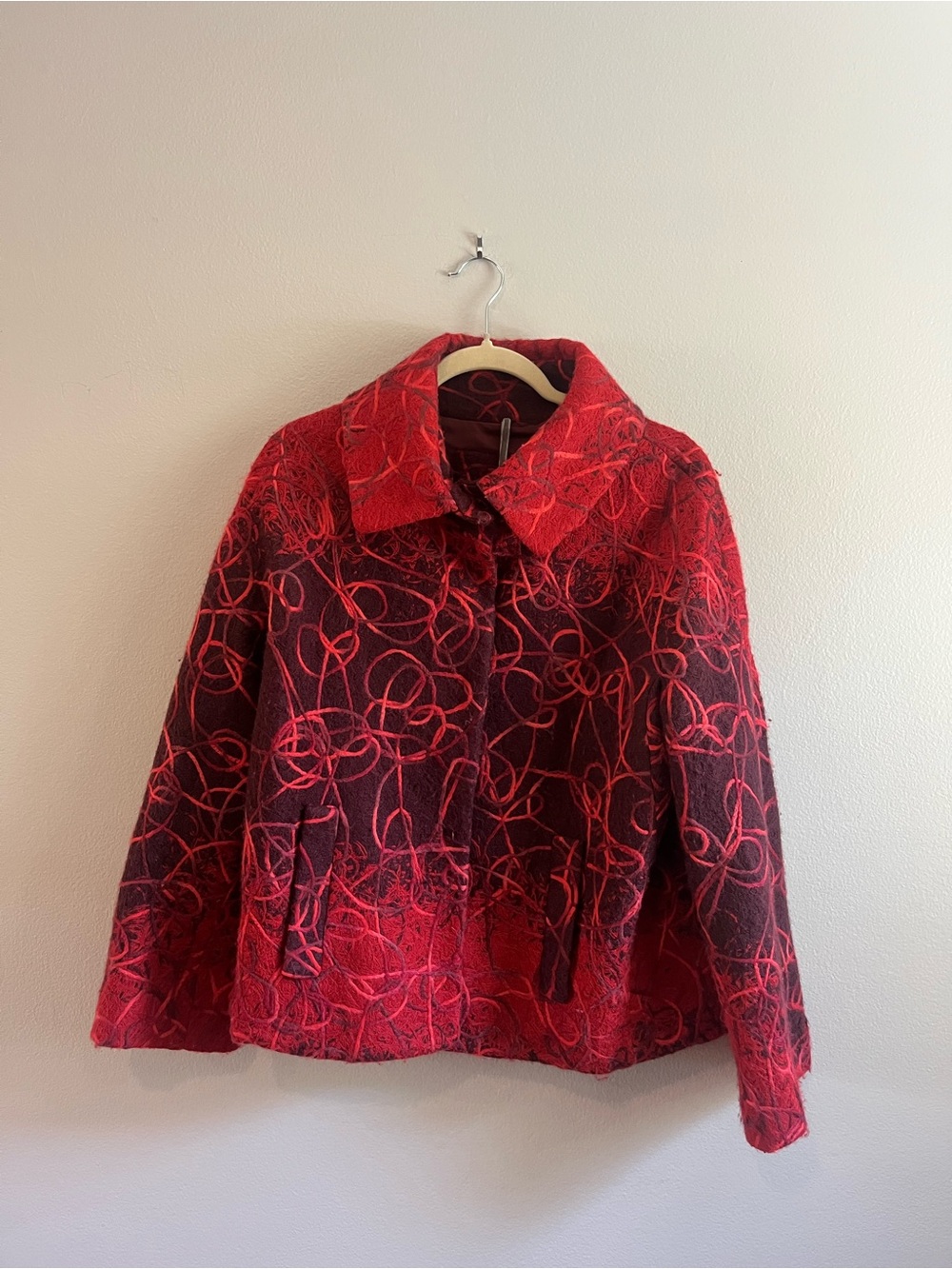 Piazza Sempione Italy Red Burgundy Embroidered Wool Blend Jacket IT 42